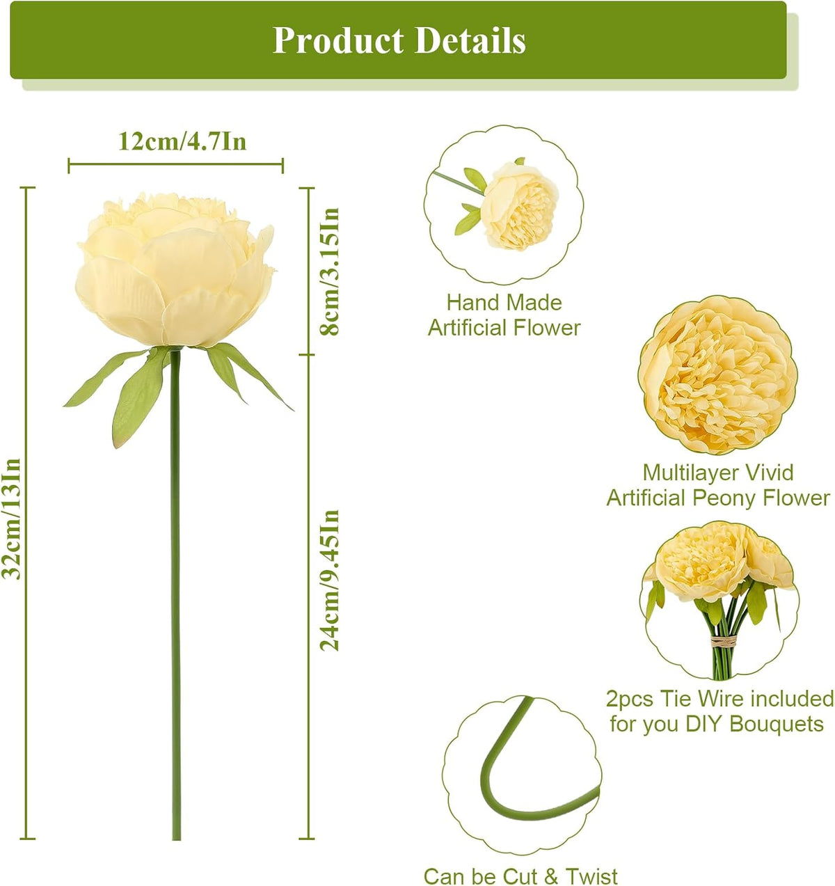 U'Artlines 10 Heads Artificial Peony Silk Flower Leaf Home Office Wedding Party Festival Bar Decor