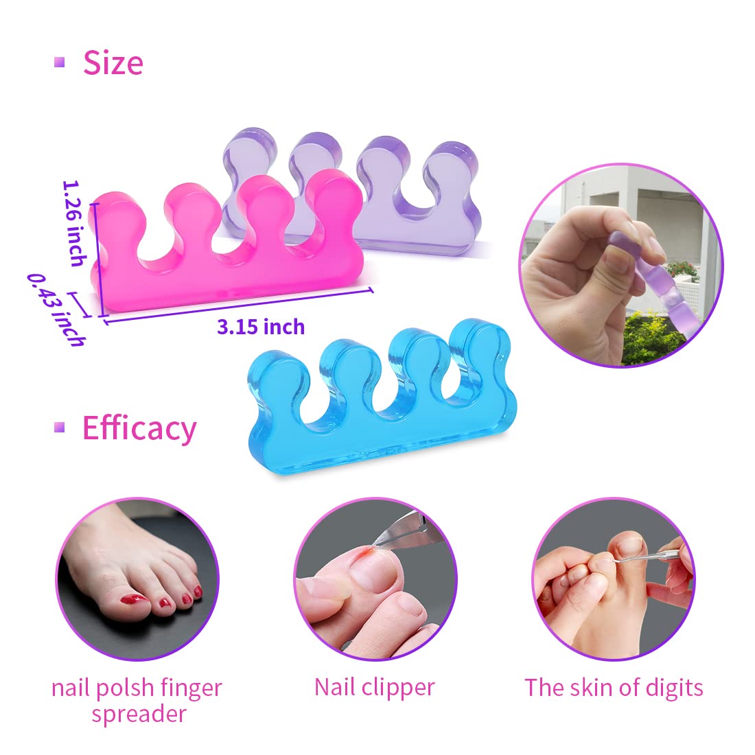 SUNFATT Toe Separators for Pedicure,Toe Separators for Nail Polish,Pedicure Toe Spacers,Toe Spacers