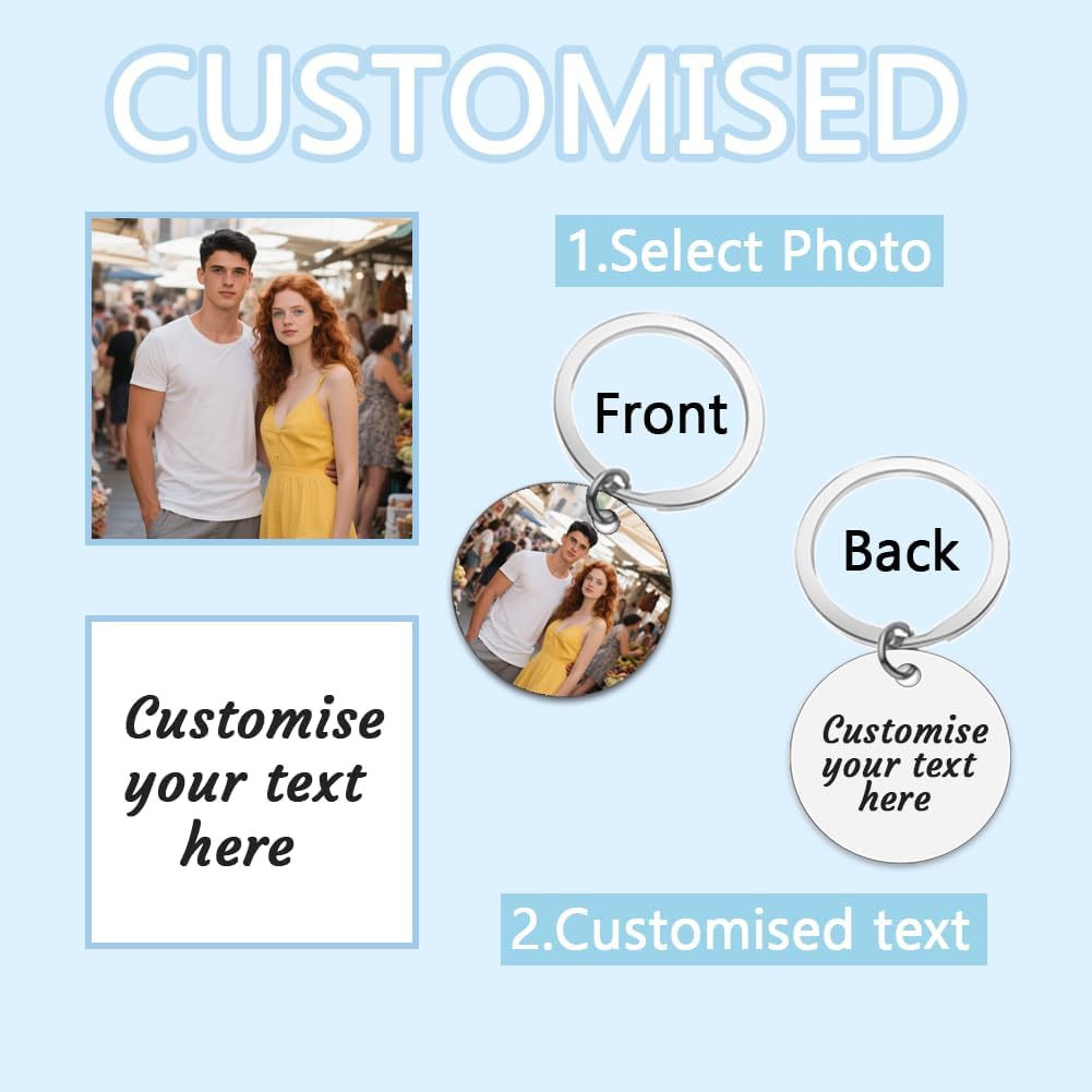 Personalised Keyring with Custom Photo & Text - Gift for Mum, Dad, Him, Her, Grandparents, Family