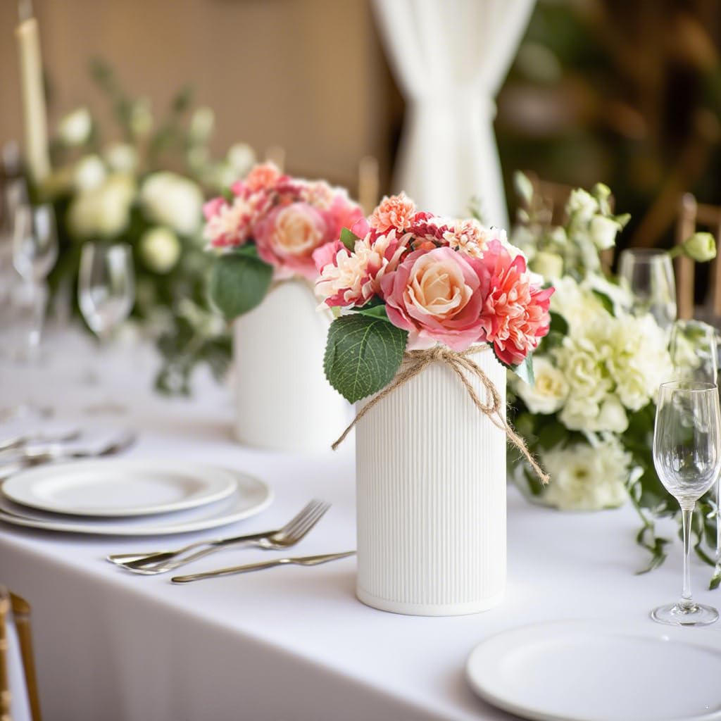 6" High Farmhouse Vases for Centerpiece, Rustic Mason Jars with Twine Bow for Flowers, Vintage
