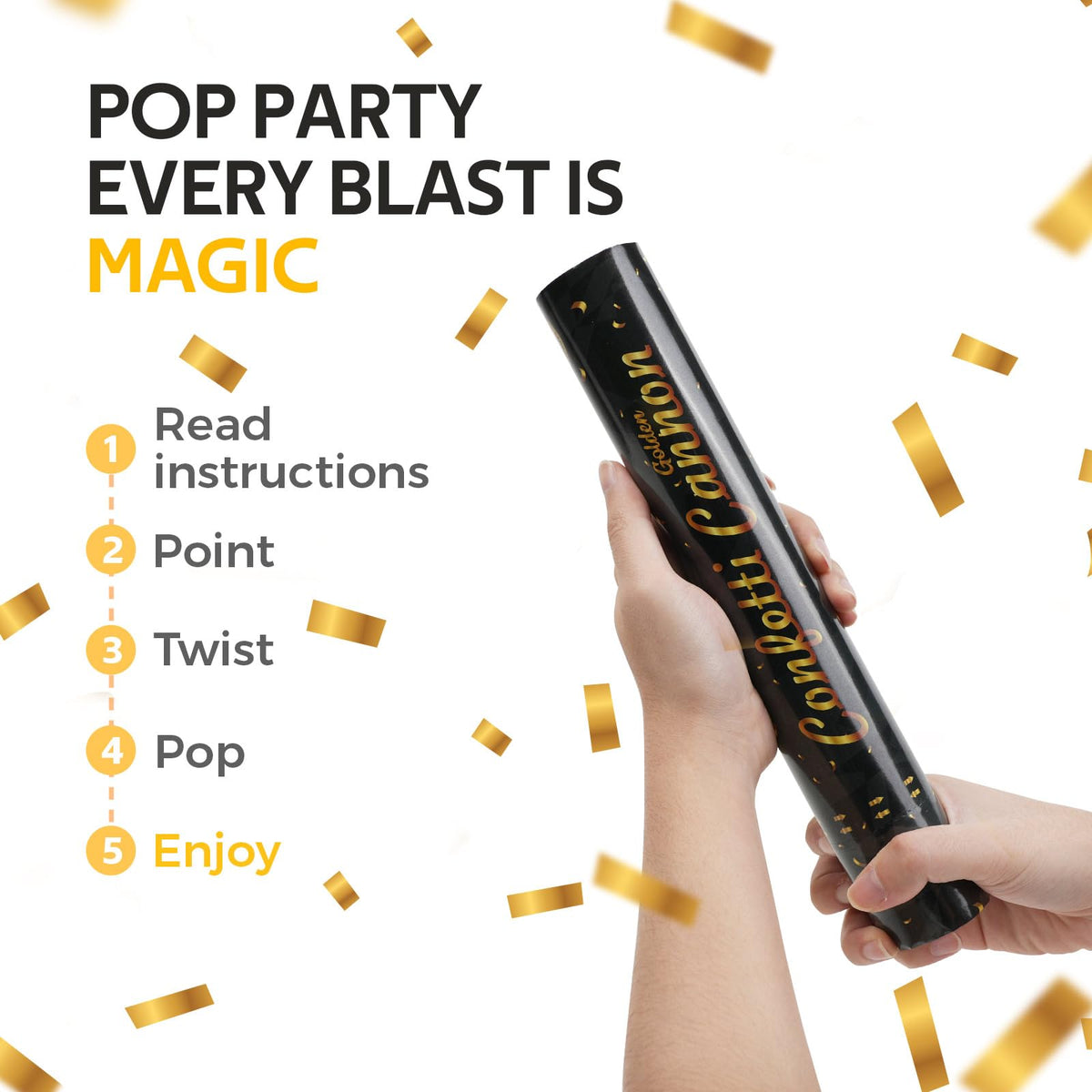 12in Confetti Poppers 6pk, LUMAFIZZ Champagne Gold Party Poppers