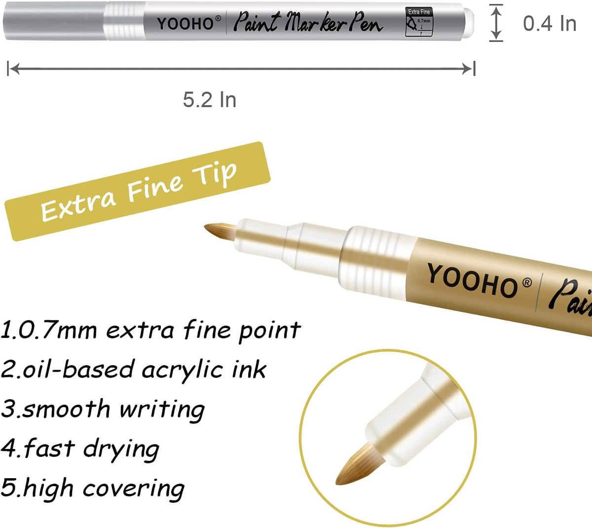Paint Pen Gold Silver Metallic Permanent Acrylic Markers Set for Fabric Glass Rock Wooden Ceramic