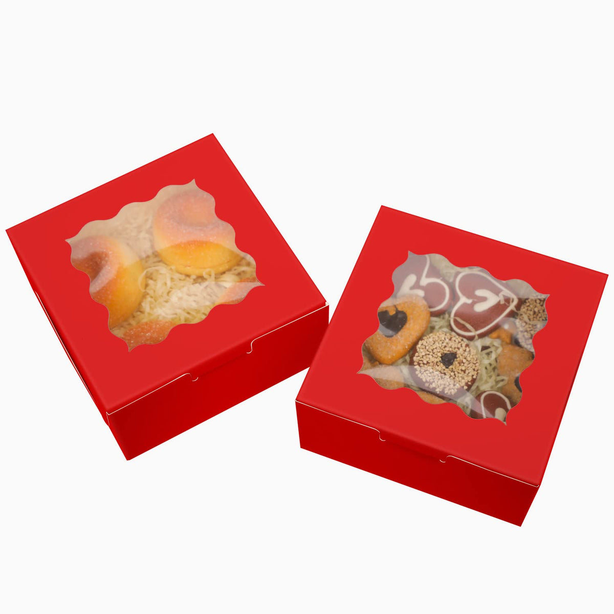 Bakepacker 60pcs Red Bakery Boxes with Window 6x6x3 inches Thick & Cookie Boxes & Sturdy Macaroon