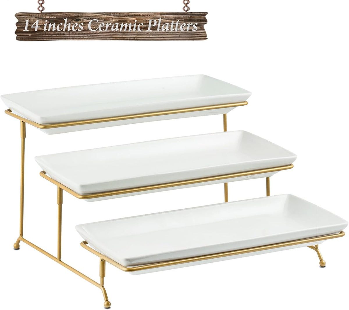 YHOSSEUN 3 Tier Serving Tray for Party, Tiered Serving Platters and Trays, 14 Inch Tiered Tray