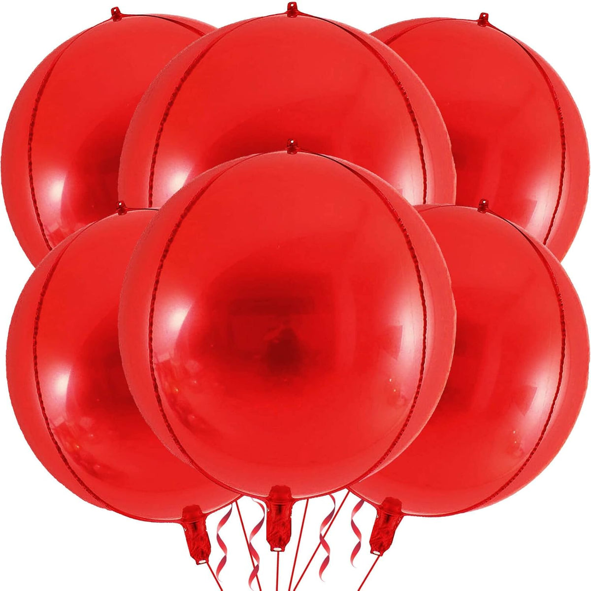 LHOAVWE 6 Pack 22 Inch 4D Red Balloons: 6 Pcs Round Foil Balloons (Uninflated) + Straw + 32 Foot