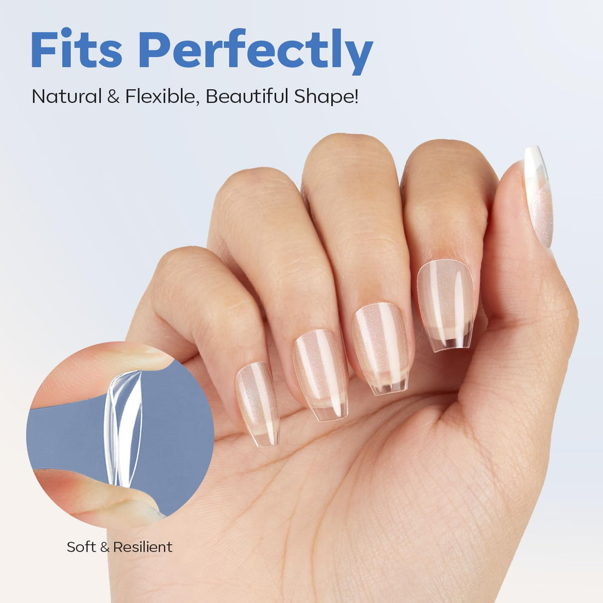 modelones Extra Short Coffin Nail Tips, Pre-shaped Soft Gel Tips Fake Nails False Acrylic Clear