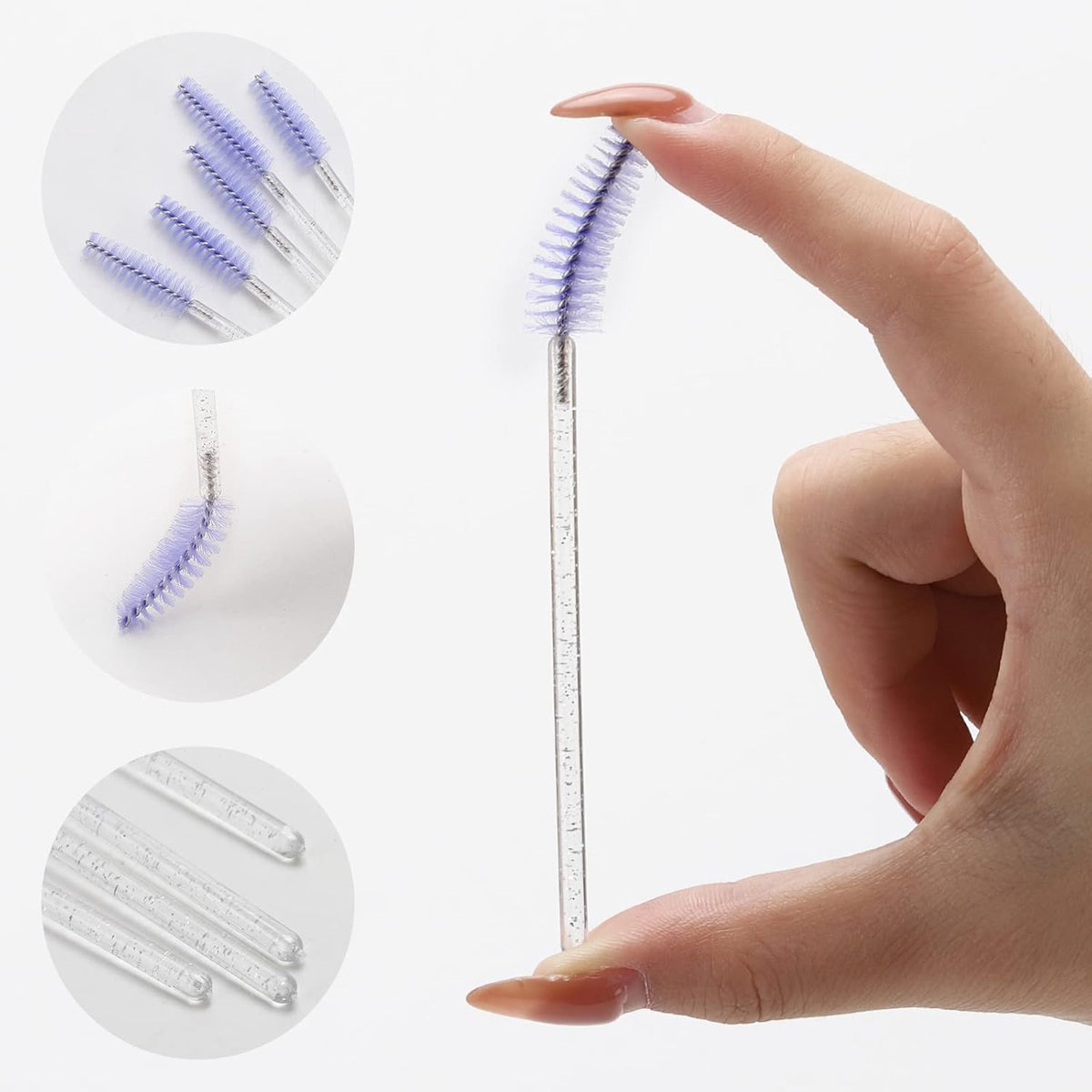 100 Pcs Disposable Mascara Wands, Lash Brushes with Container, Crystal Eyebrow Spoolies Brush for