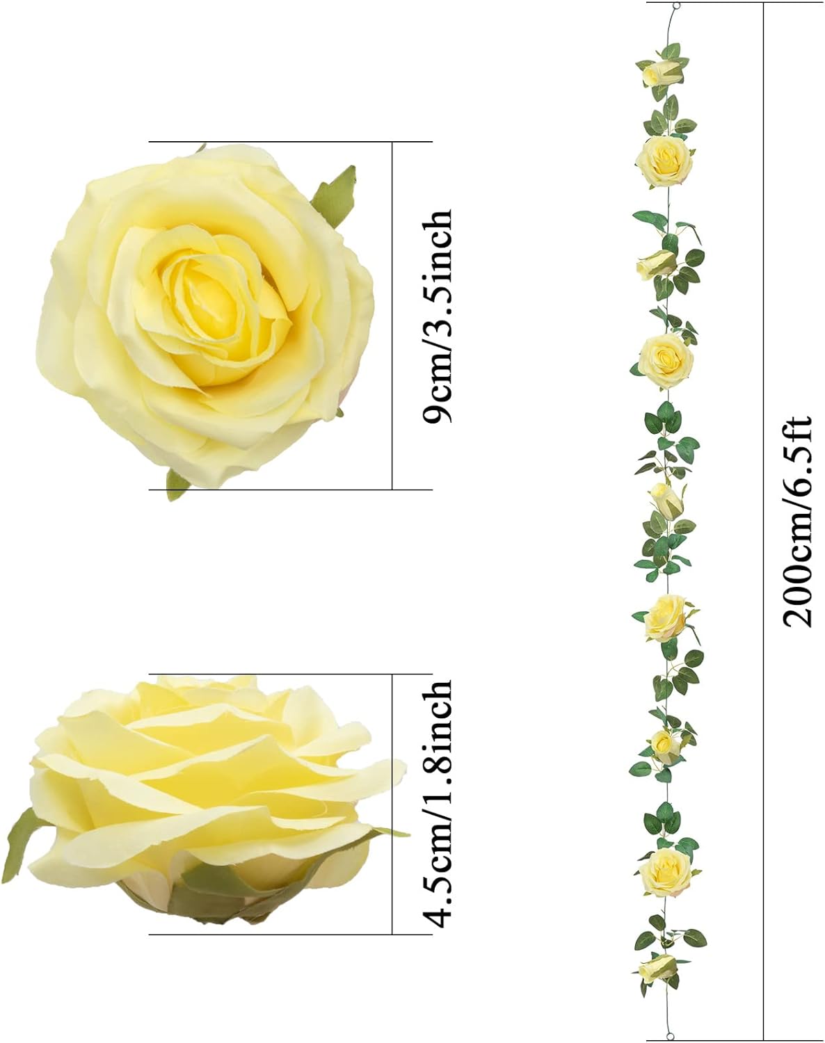 U'Artlines 3 Pack Artificial Yellow Rose Vines Floral Garlands Total 19.5 Ft Fake Vine Silk Flower