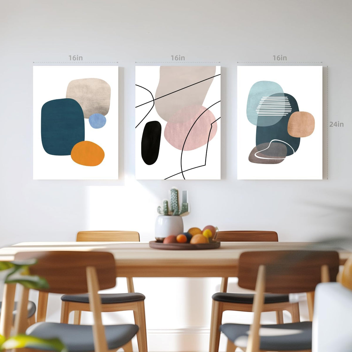 IAFWZX Framed Abstract Geometric Wall Art, Orange Blue Beige Color Block Wall Decor, Modern