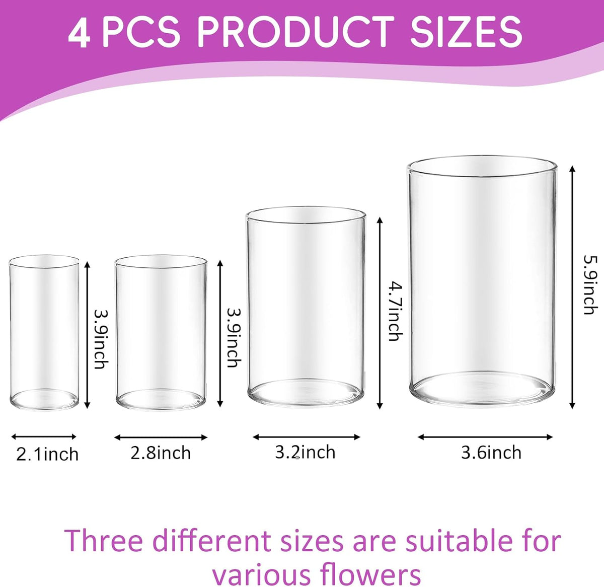 48pcs Glass Vase Cylinder for Centerpieces Small Flower Glass Clear Home Decor Centerpiece Table