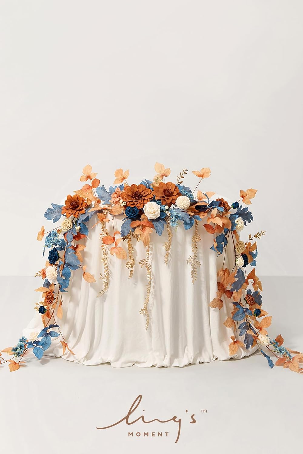 Ling's Moment 9FT Eucalyptus & Willow Leaf Garland with White Flower, Handcrafted Wedding