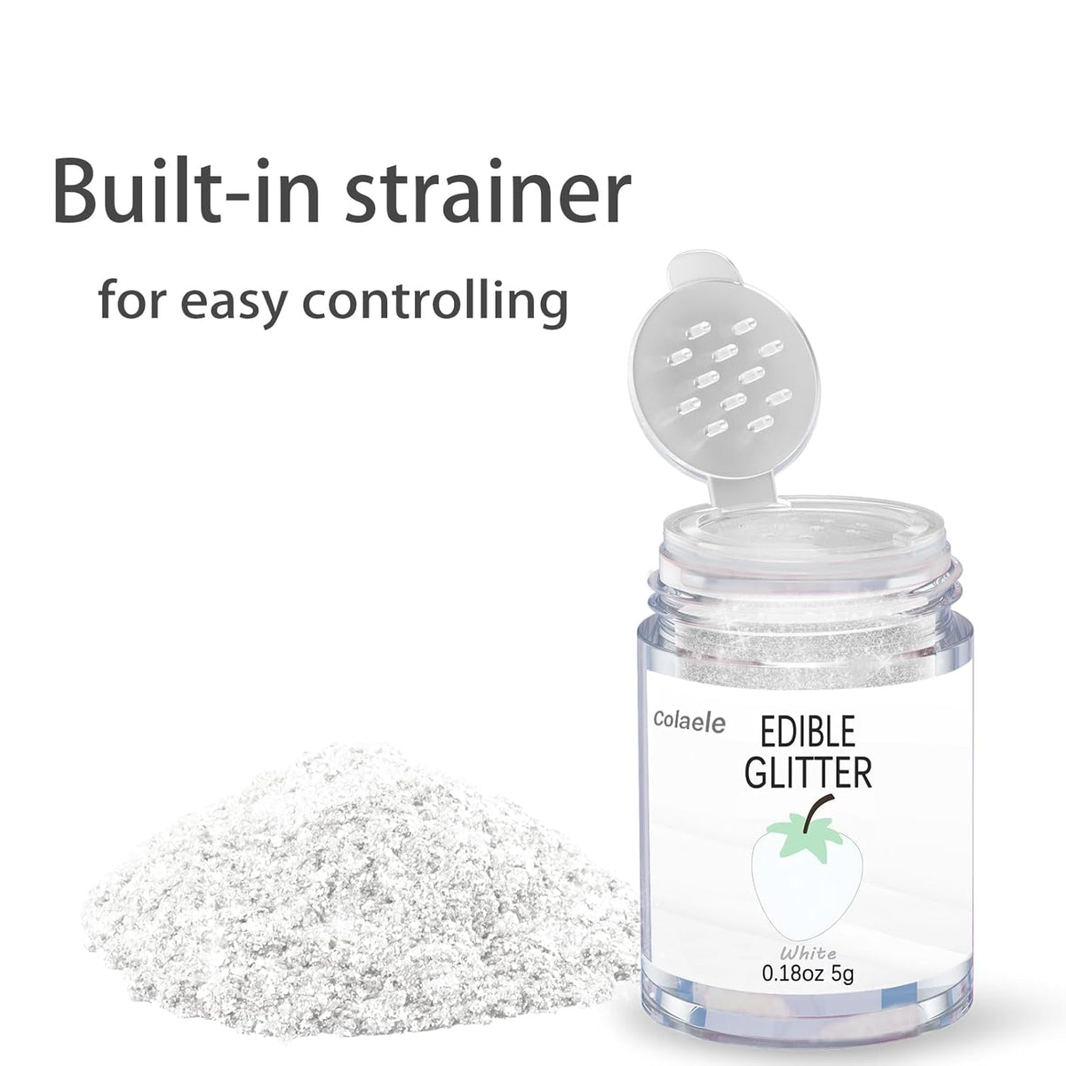 White Edible Glitter Glimmer Powder for Cakes Drinks - Colaele 5 grams Food-Grade Luster Dust