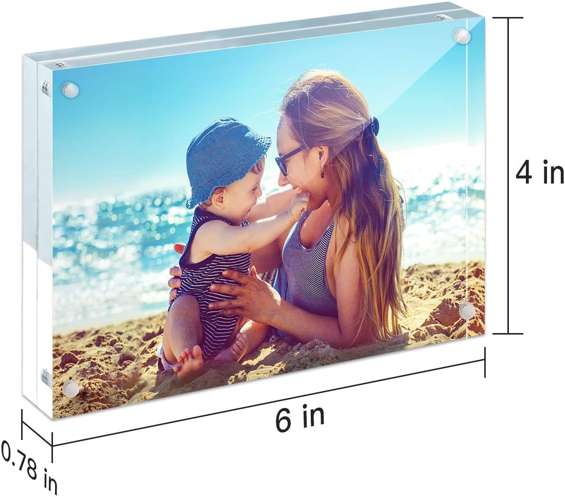 HELPLEX Acrylic Frames, 2 Pack 4x6, 20mm Thicker Frameless Clear Frame, Double Sided Magnetic, Free