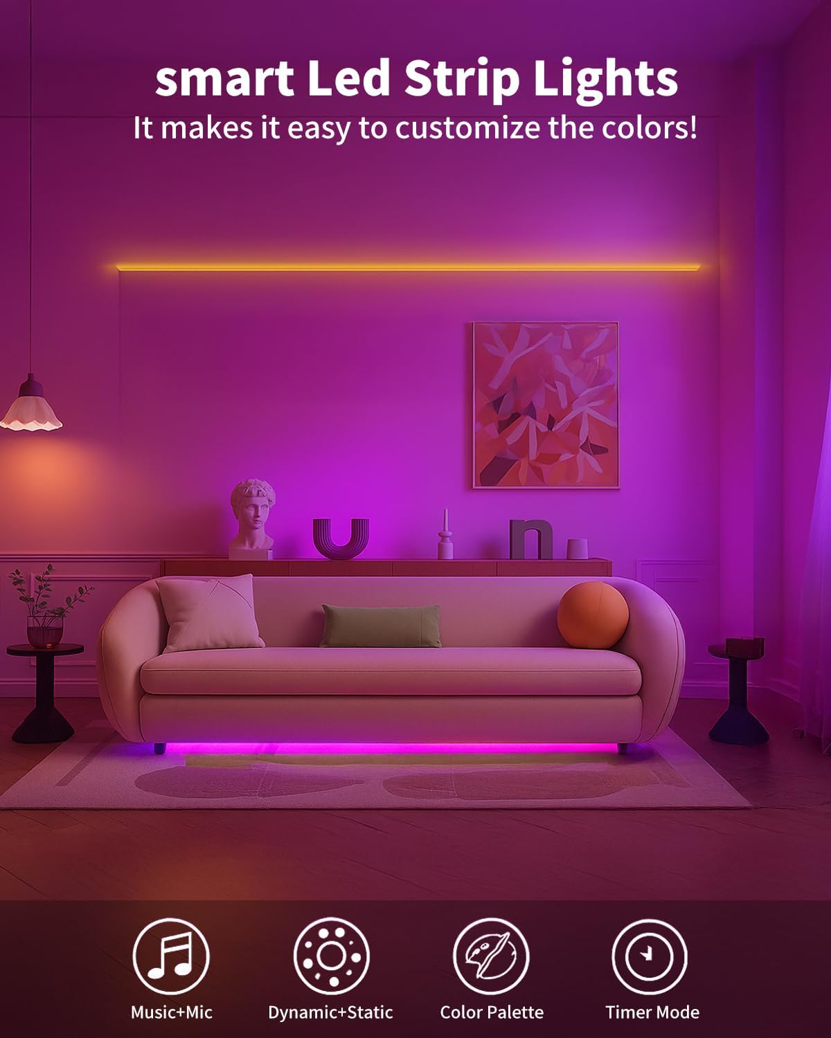 Smart LED Strip Lights 200FT (2 Rolls of 100 ft) for Bedroom App Control Lighting Bedroom Rome