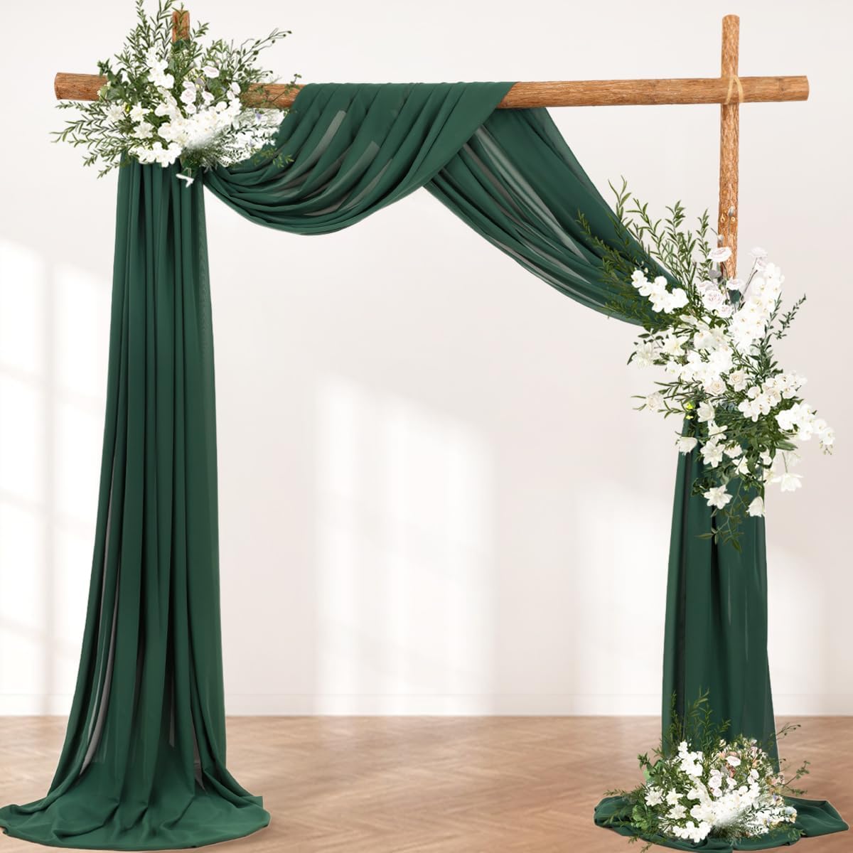 Wedding Arch Draping Fabric 1 Panel 30'' x 18FT Emerald Green Sheer Chiffon Arch Drapery for Photo