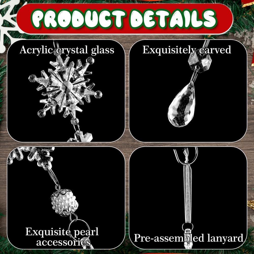 Lanpn 26PCS Christmas Ornaments Crystal Christmas Tree Decoration, Hanging Clear Acrylic Snowflake