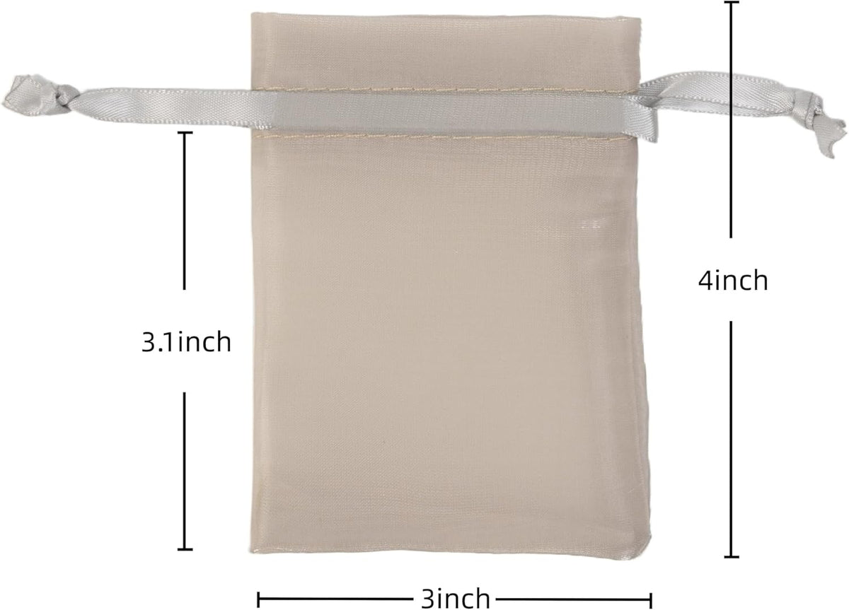 QIANF 20 Pcs Champagne Small Organza Bags 3X4 inch for Wedding Favors with Drawstring, Mini Mesh