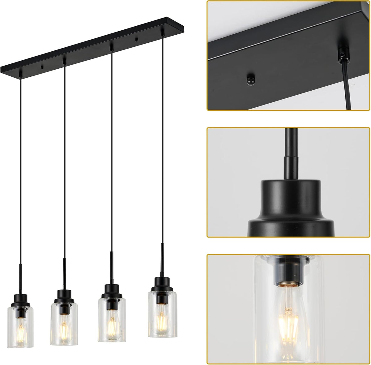 4-Lights Pendant Lighting for Kitchen Island in Black, Ceiling Light Fixtures with Adjustable