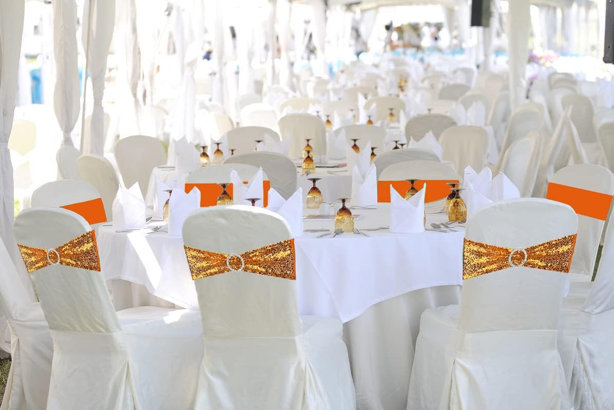 100 Pcs Chair Sashes Sequin Stretch Chair Bands Spandex Polyester Bows for Party Hotel Wedding
