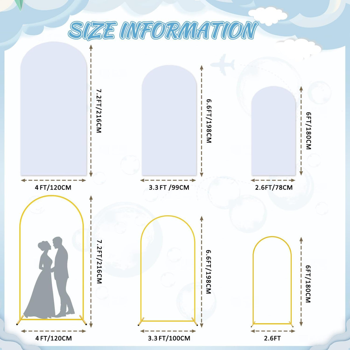 FOTSHARER Arch Stand and Cover Set 7.2FT 6.6FT 6FT Gold Wedding Backdrop Stand White Backdrop Cover