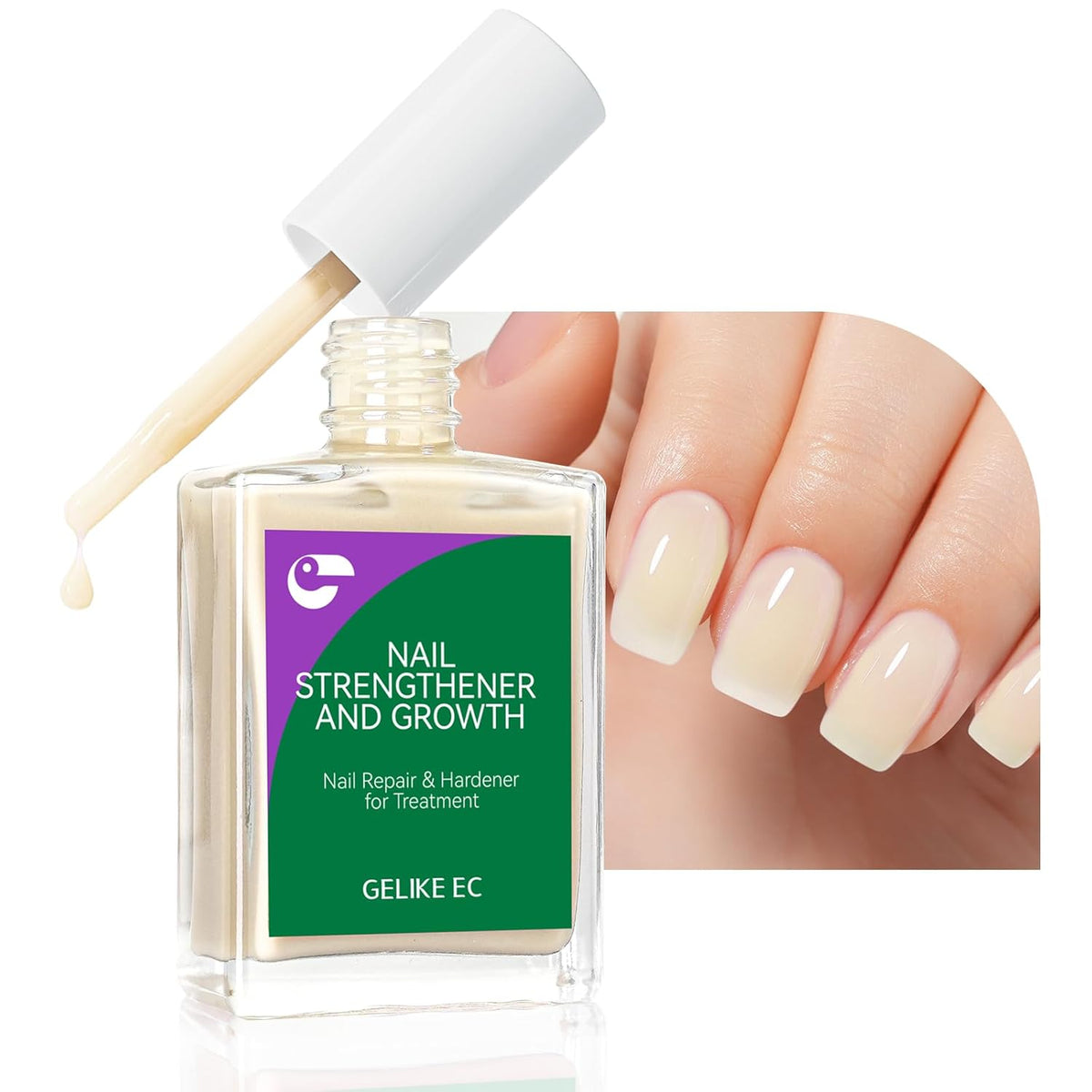 Nail Polish Strengthener and Growth Treatment: Apricot 15ml Gelike EC 6 in 1 Natural Nail Hardener