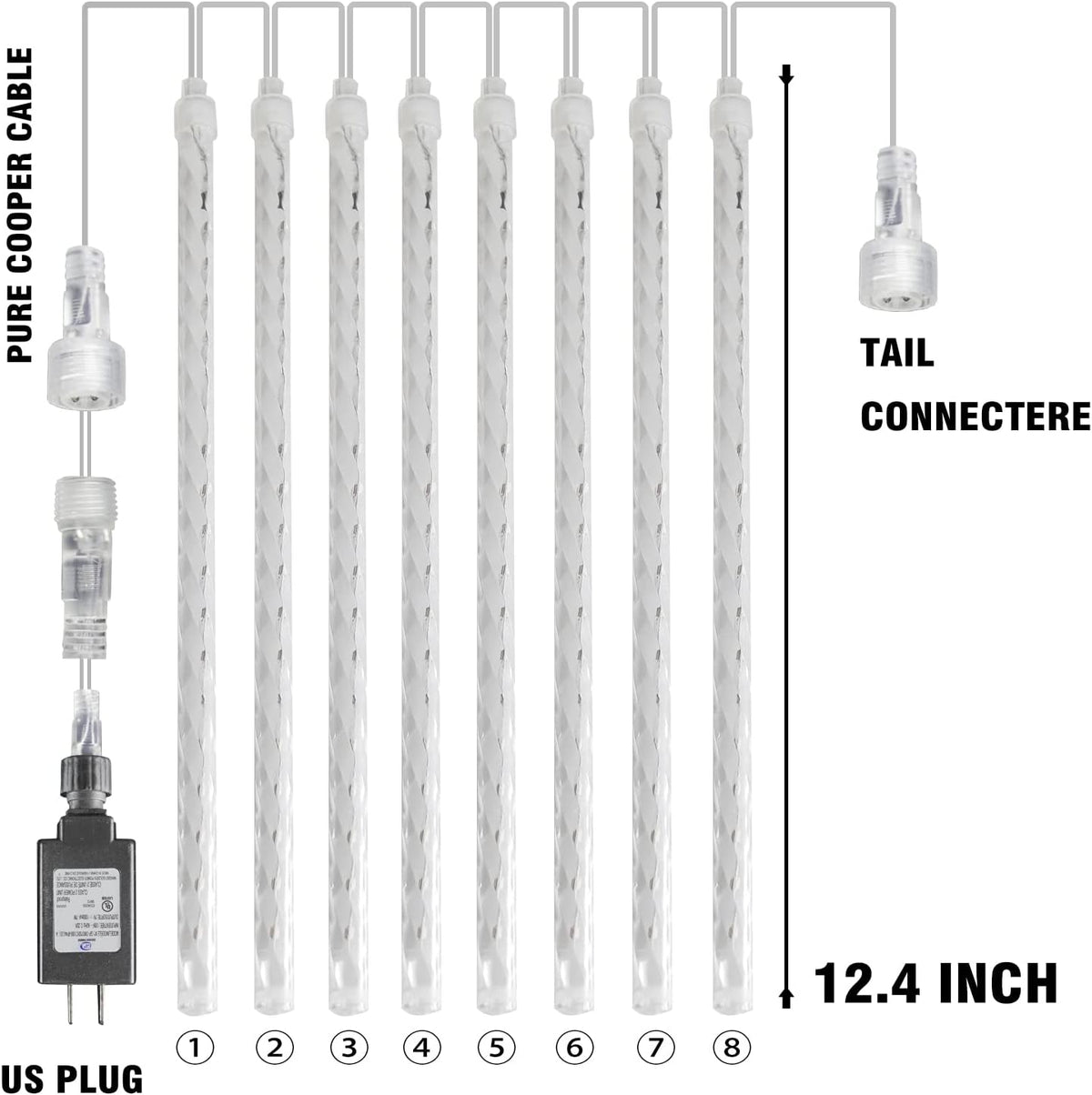 Dazzle Bright Christmas Lights Outdoor, 288LED Meteor Shower Rain Lights 12 Inch 8 Tubes