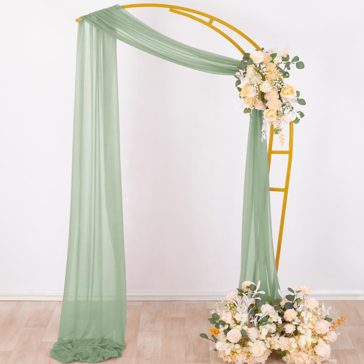 Socomi Sage Green Sheer Wedding Arch Draping Fabric 29" x 20Ft 4 Panels Outdoor Curtain Drapes