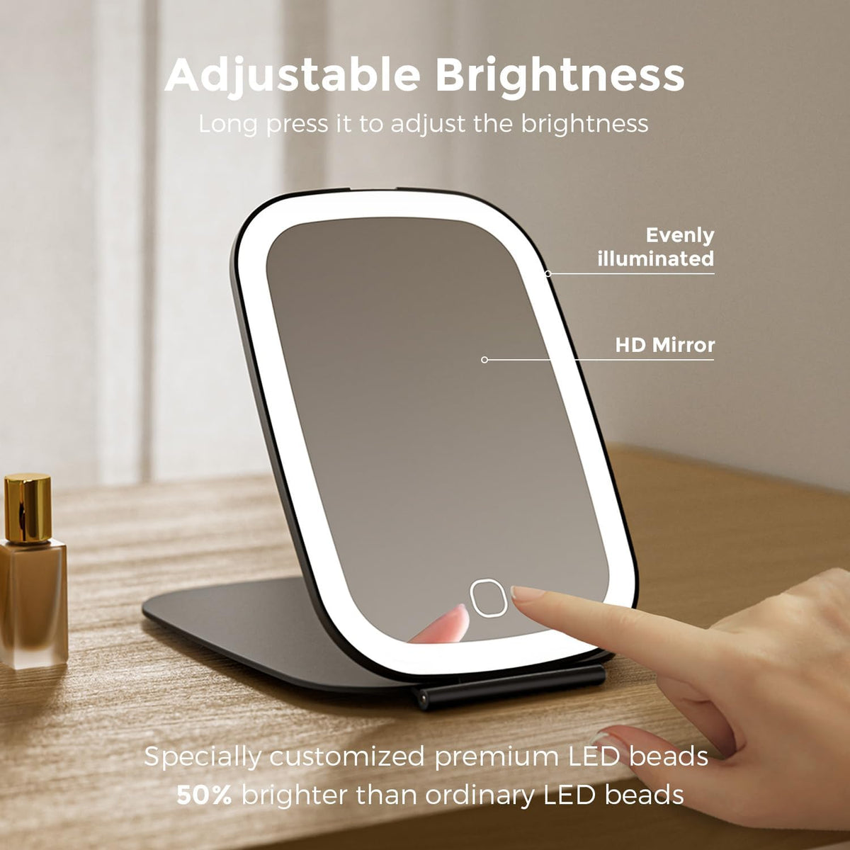Rechargeable Travel Mirror with Light, Portable Mirror, 3 Color Light, 7.5 inch Ultra Thin and