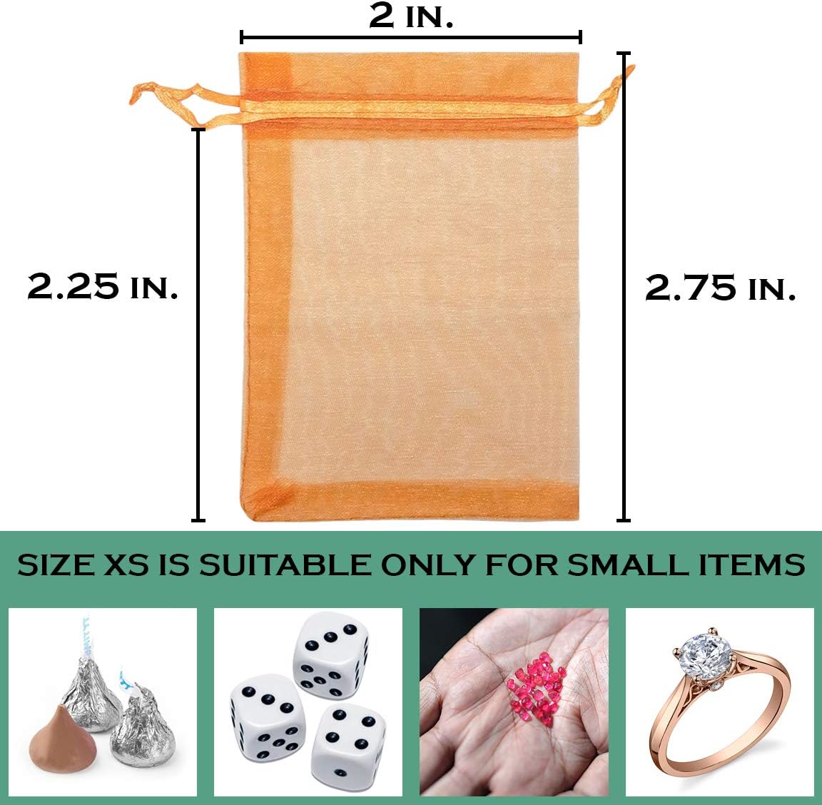TheDisplayGuys 100-Pack XS 2 x 2 3/4" Orange Sheer Organza Gift Bags with Drawstring, Jewelry