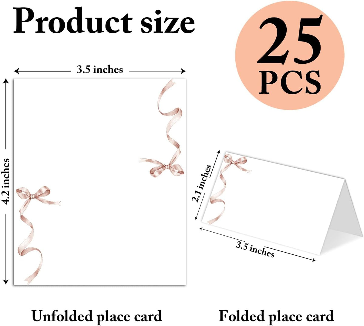 25 Pack Pink Bow Place Cards, Editable Name Cards for Table Setting, Tent Cards Food Label for