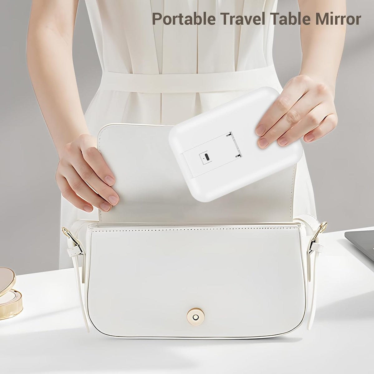 Kintion Travel Makeup Mirror, 6"*4.2" Rechargeable Portable LED Lighted Tabletop Vanity Mirror, 3
