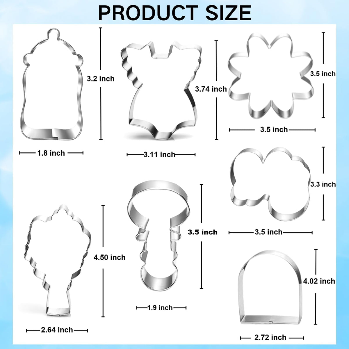 Wildflower Baby Shower Cookie Cutters Set - 7-Piece - Stainless Steel - Dishwasher Safe - Perfect