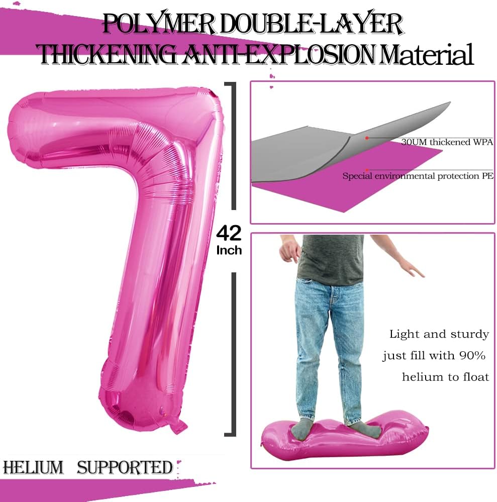 GOER Pink Foil Balloons Number 7,Huge Number Balloons for 7th 77th Birthday Party Supplies