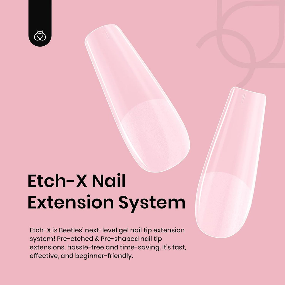 Beetles Coffin Long Gel Nail Tips –Pre-Etched Half Matte Full Cover, 288 Pieces, Pre-Shaped in 12