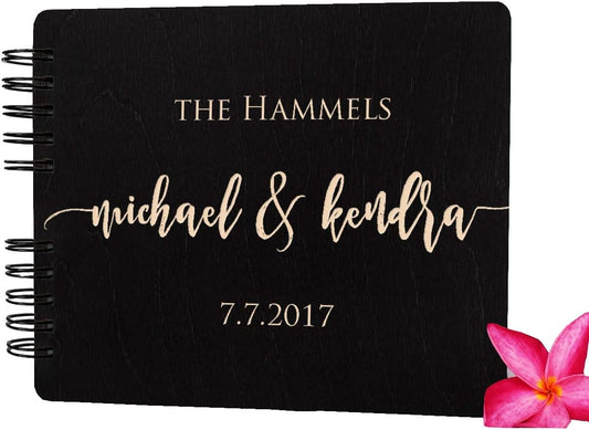 Wooden Wedding Guest Book Custom Made in USA (11"x8.5", Black Stain) Wood Rustic Vintage