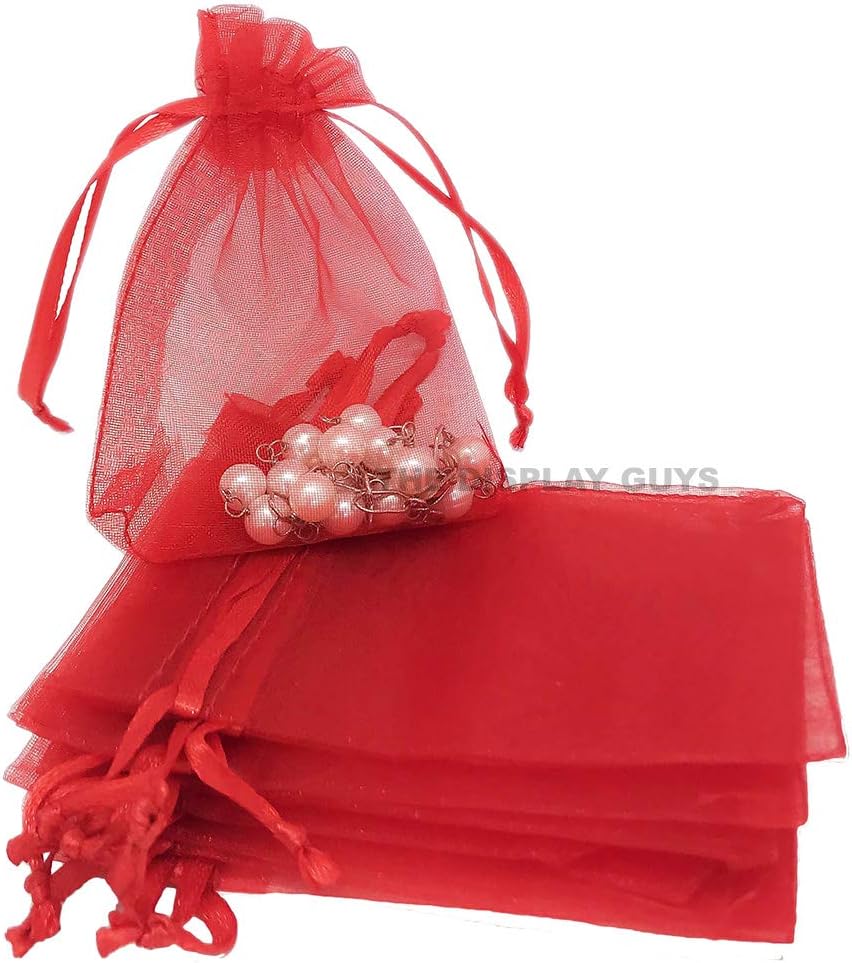 TheDisplayGuys 100-Pack 6x8 Red Sheer Organza Gift Bags with Drawstring, Jewelry Candy Treat