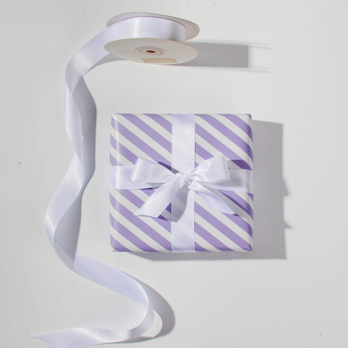 WRAPAHOLIC Reversible Wrapping Paper - Mini Roll - 17 Inch x 33 Feet - Purple and Stripes Design