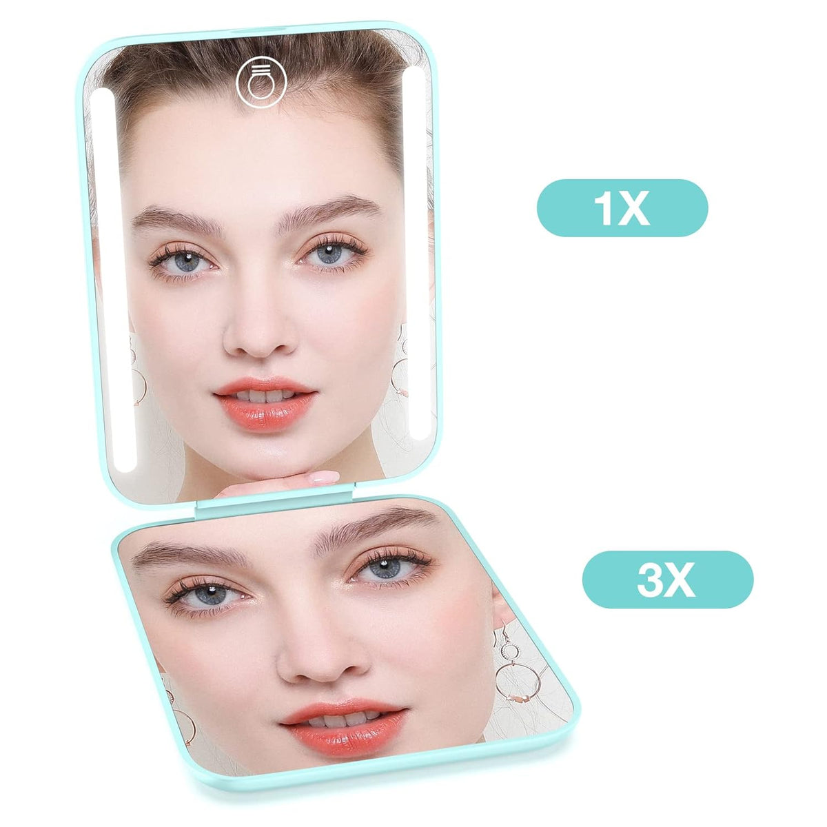 Kintion Rechargeable Pocket Mirror, Double Sided 1X/3X Magnification Compact Vanity Mirror, 3 Color