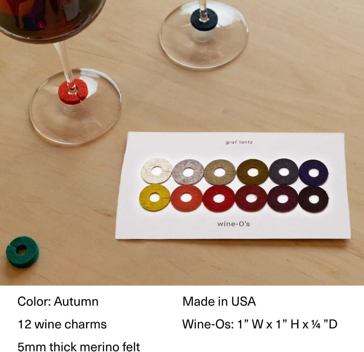 Graf Lantz - Wine-O's Merino Wool Wine Glass Charms (Autumn) 12 Count - Drink Markers with Note