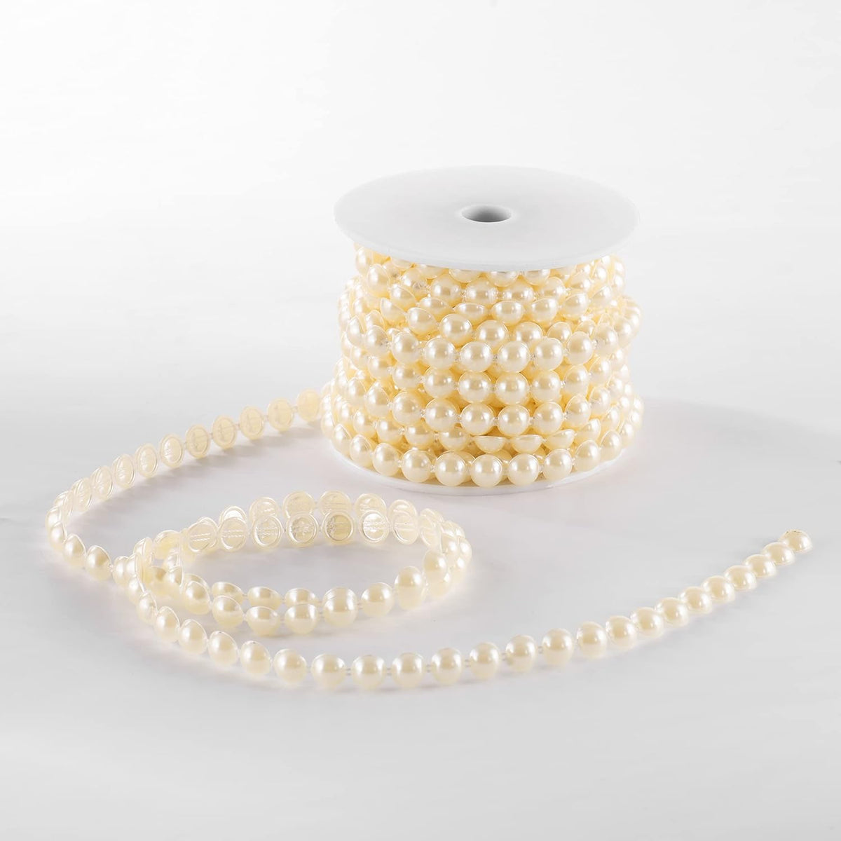 Half-Round Pearl Bead Garland String 11 Yards, 10MM Flat Pearl Beaded Spool Roll Crafts for Wedding