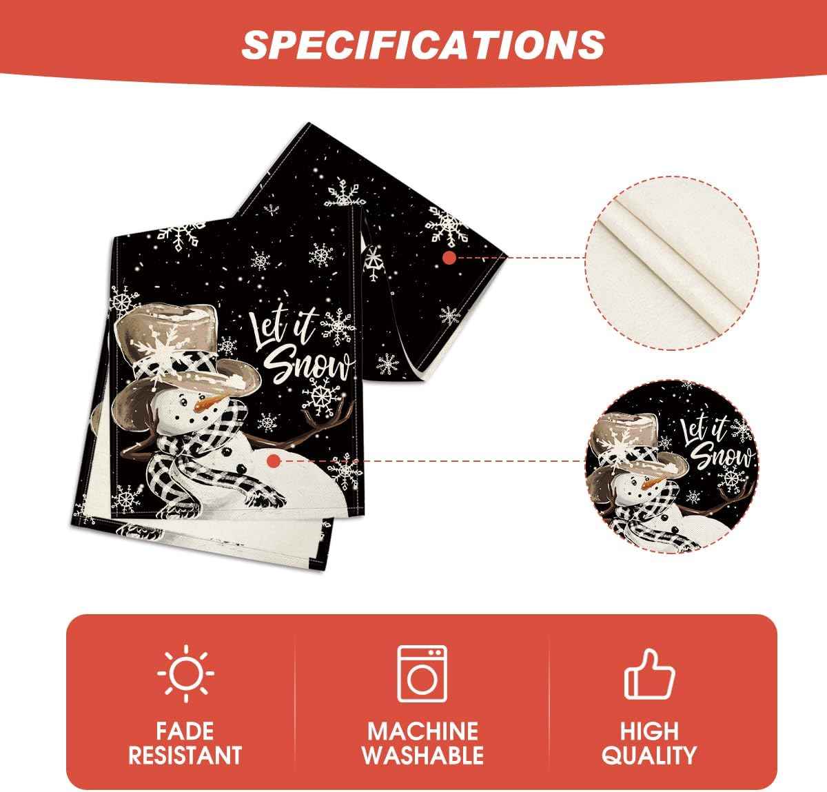 Artoid Mode Black Snowman Snowflake Let it Snow Winter Table Runner, Christmas Kitchen Dining Table