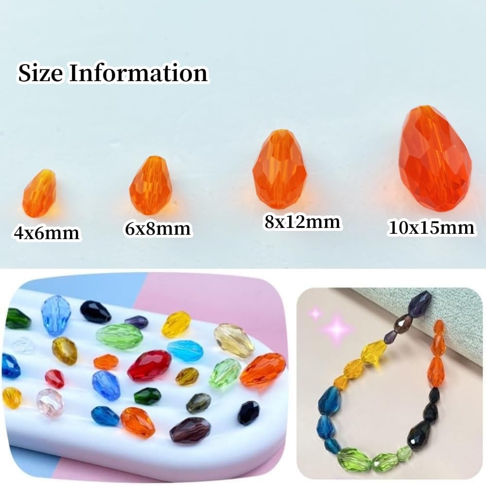 200pcs 4x6mm Teardrop Crystal Glass Beads Vertical Hole Faceted Glass Teardrop Spacer Beads for