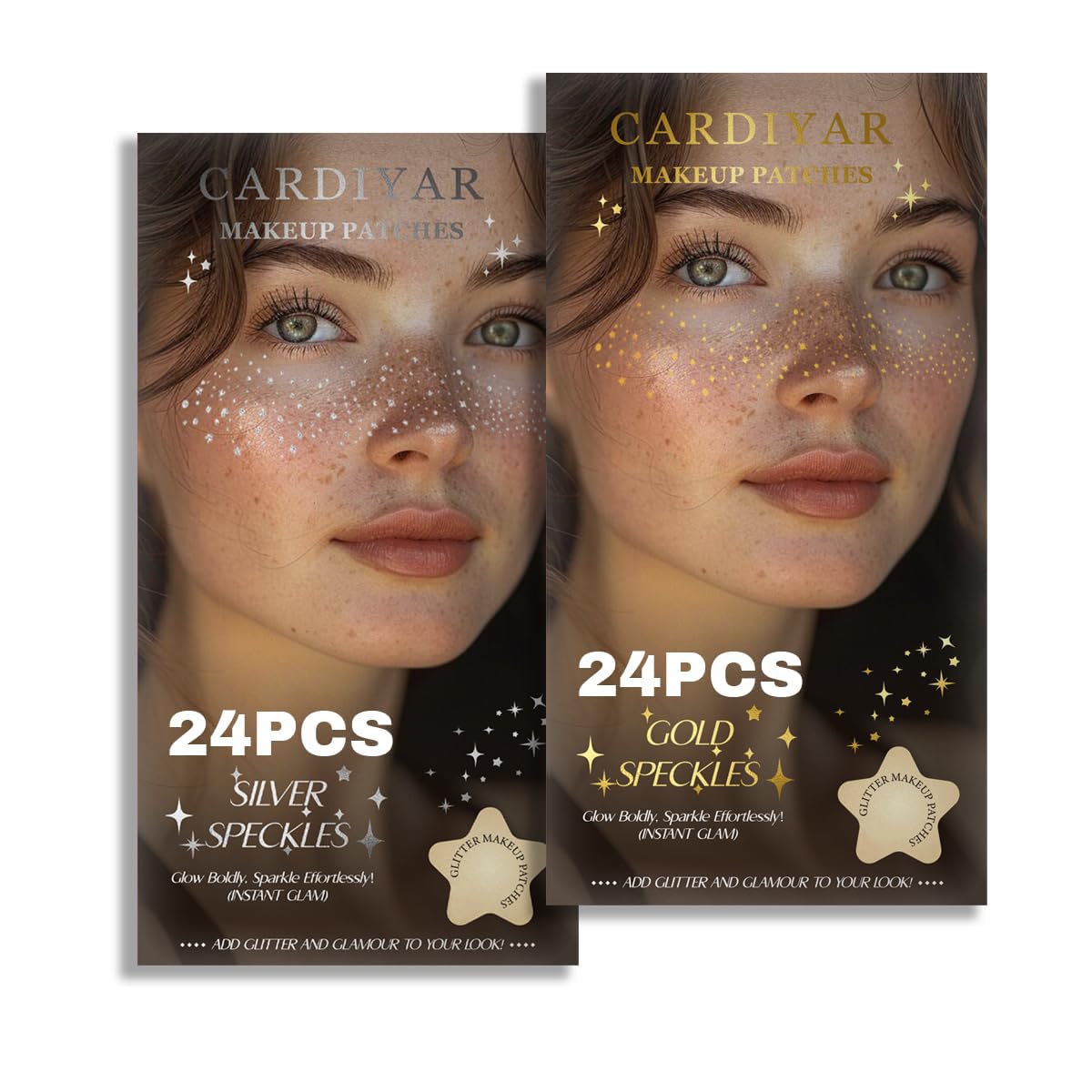 Glitter Freckles, 24PCS Glitter Freckles Face Tattoo, Sparkle Freckles for Women, Waterproof Gold