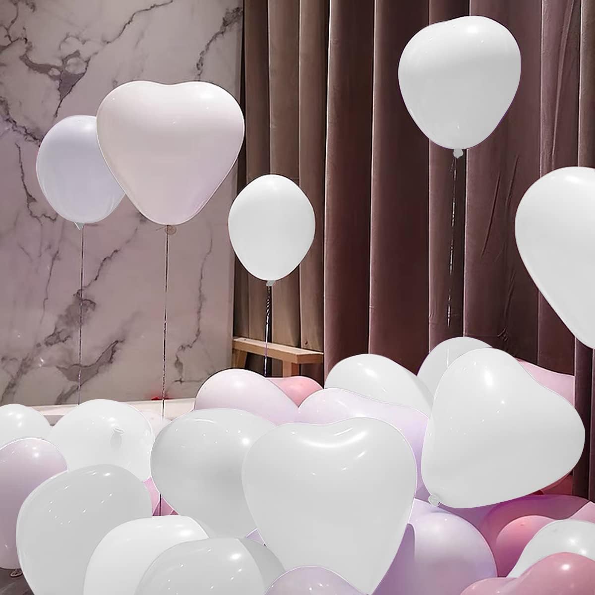 100 6-inch White Color Heart shaped Latex Balloons for Valentines Day,Propose Marriage,Wedding