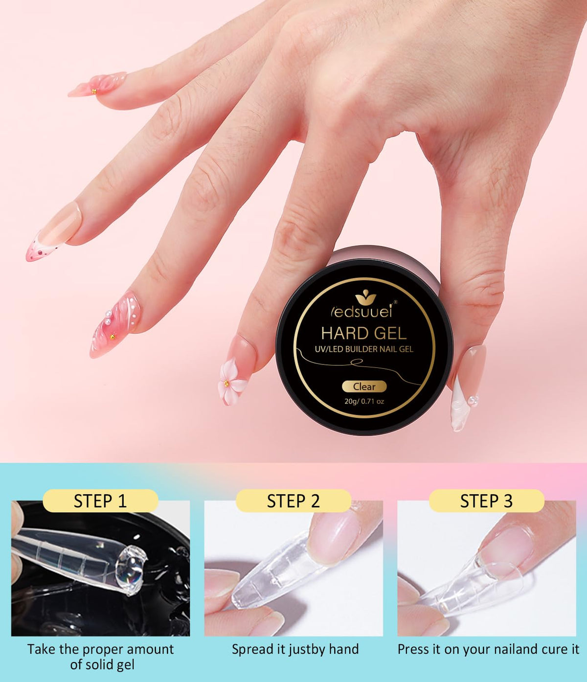 Solid Builder Gel for Nails LEDSUUEI - 2 Color Clear Nude 3D Nail Gel Sculpting Non-Sticky Hand