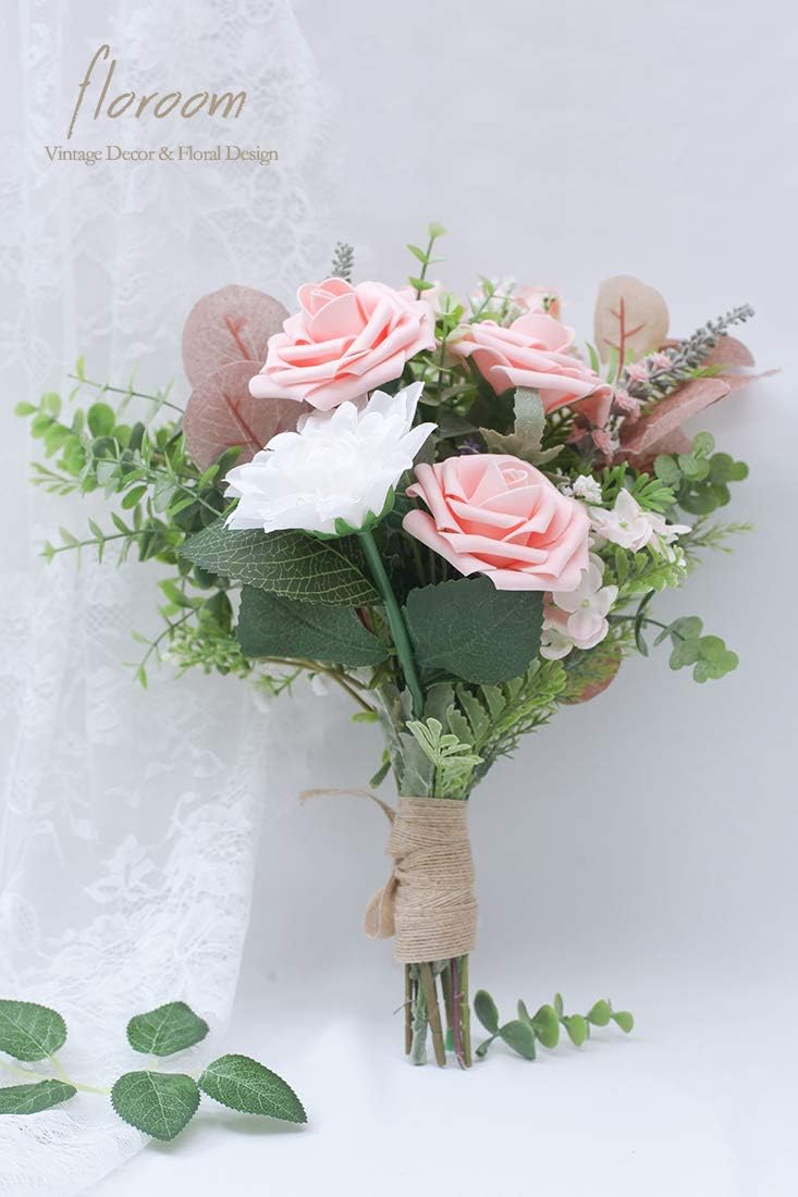 Floroom Artificial Flowers 50pcs Real Looking Peach Pink Foam Fake Roses with Stems for DIY Wedding