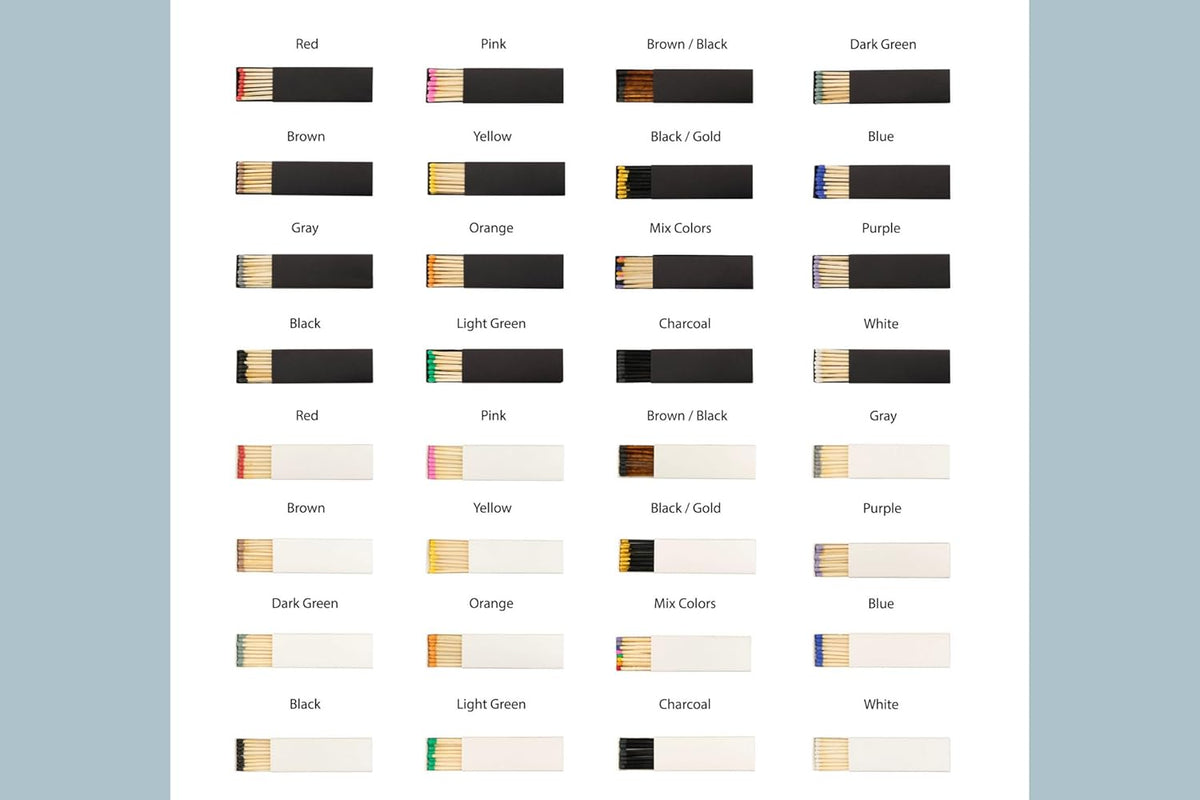 10 Boxes - Customized Matchboxes Colorful Tips (Wedding Design #5, 4" Matchboxes) (4" Matchsticks