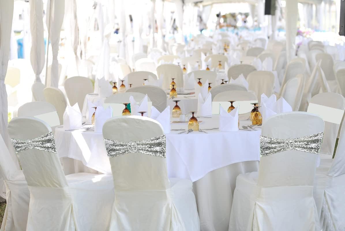 10 Pcs Chair Sashes Sequin Stretch Chair Bands Spandex Polyester Bows for Party Hotel Wedding