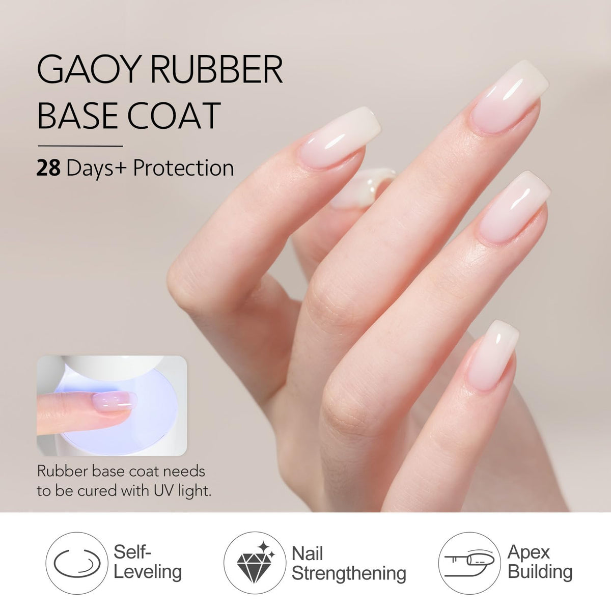 GAOY 6 Colors Rubber Base Gel Set, Jelly Builder Base Nail Gel Nude Sheer White Pink, 2-in-1 Soak