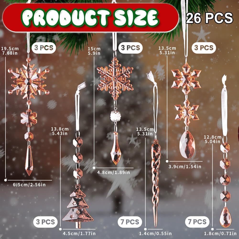 Lanpn 26pcs Christmas Ornaments Crystal Christmas Tree Decoration, Hanging Clear Acrylic Snowflake